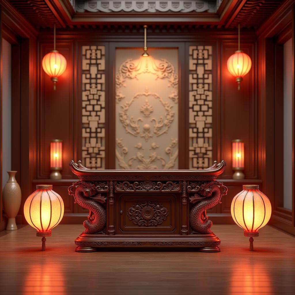 Mẫu model 3dsmax bàn thờ tân cổ điển gỗ gụ chạm khắc tinh xảo cho không gian phòng thờ sang trọng