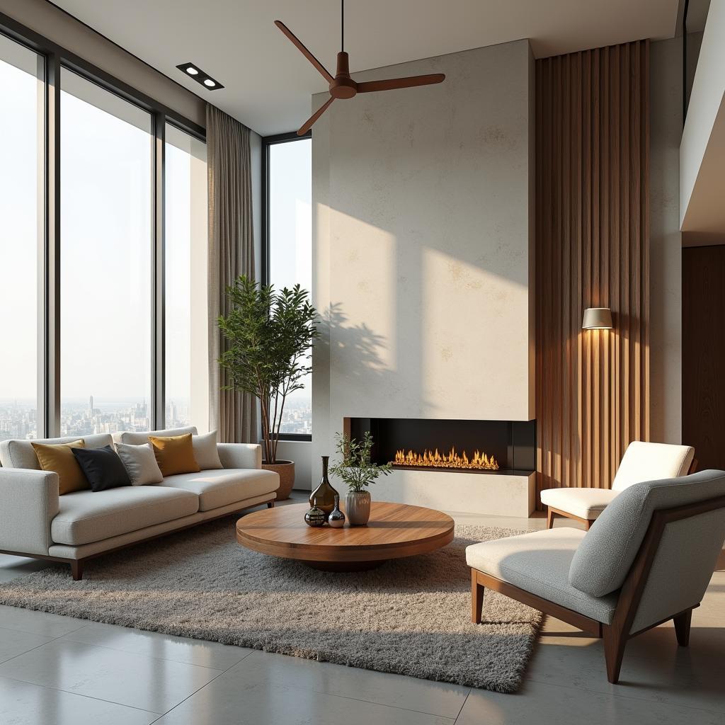 Phối cảnh nội thất phòng khách hoàn chỉnh và chân thực sử dụng model 3D bàn trà từ thư viện 3ds Max miễn phí.