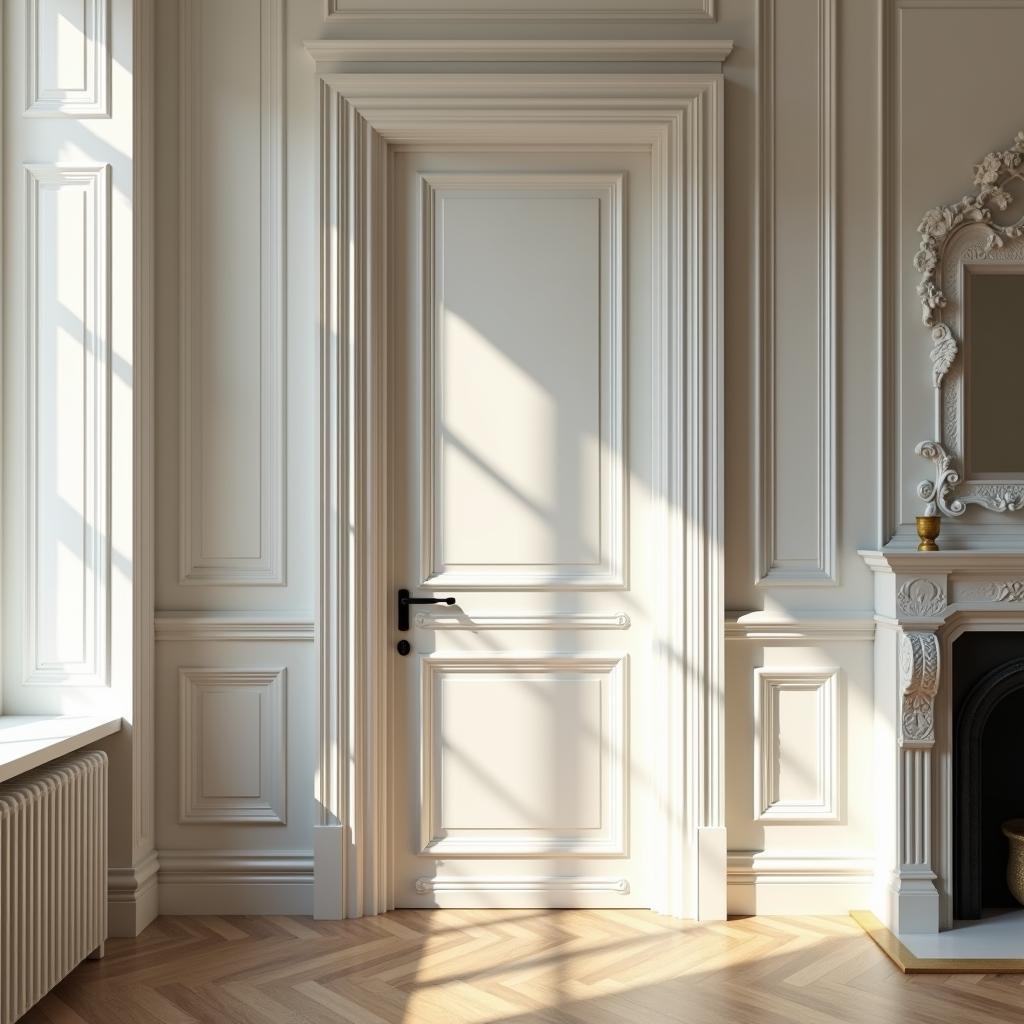 Phối cảnh nội thất tân cổ điển render Corona chân thực sử dụng model cửa gỗ 3dsmax từ thư viện miễn phí
